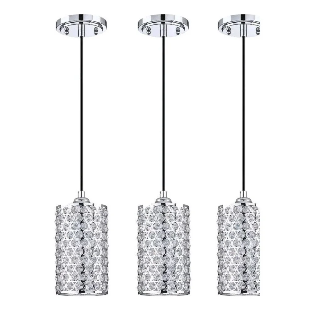3 Pack Crystal Pendant Light, Modern Chrome Kitchen Island Pendant Lighting